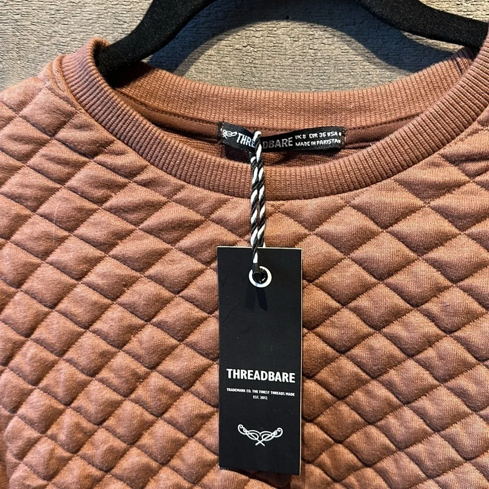 NWT Threadbare crop camel color quilted crop sweatshirt size 4 - Picture 2 of 7
